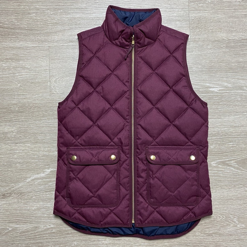 J.Crew Quilted Excursion Down Puffer Vest Women's XS Burgundy Full Zip Preppy